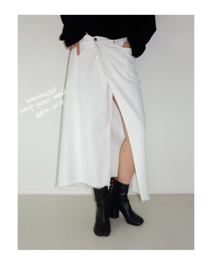 Inssense - Korean Women Fashion - #womensfashion - Unbalanced Warp Detail Maxi Denim Skirt