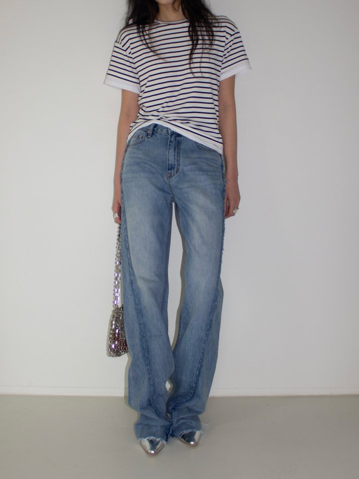 Inssense - Korean Women Fashion - #womensfashion - Stripe Layered Detail Short Sleeved Tee - 3