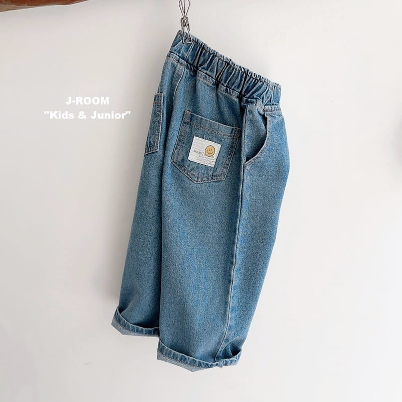 J-Room - Korean Children Fashion - #kidsshorts - Pocket Label Wide Denim Pants - 2