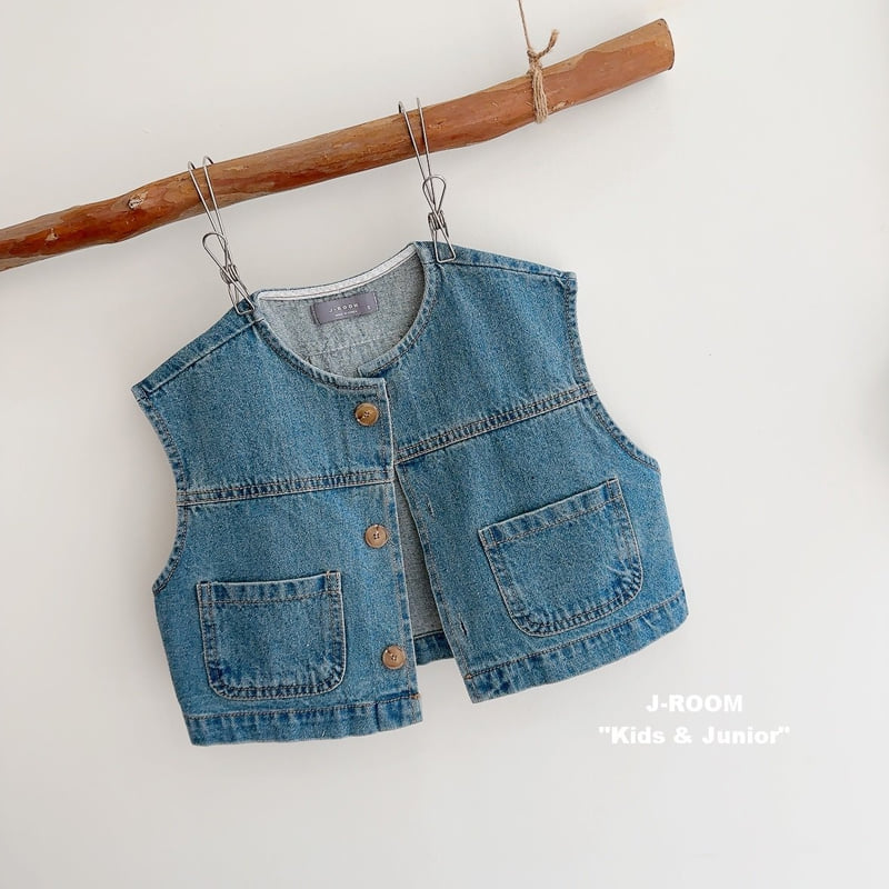 J-Room - Korean Children Fashion - #magicofchildhood - Label Denim Vest - 3