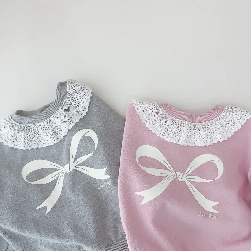 J-Room - Korean Children Fashion - #stylishchildhood - Ribbon Lace Sweatshirts - 2