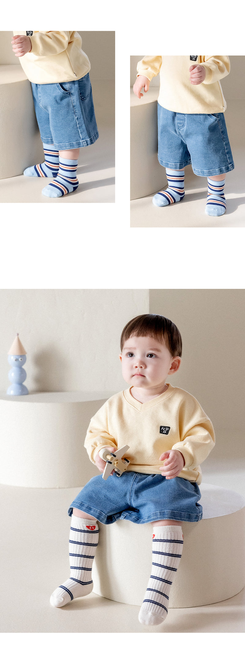 Kids Clara - Korean Baby Fashion - #babyclothing - Dorian Denim Bermuda Baby Pants - 3