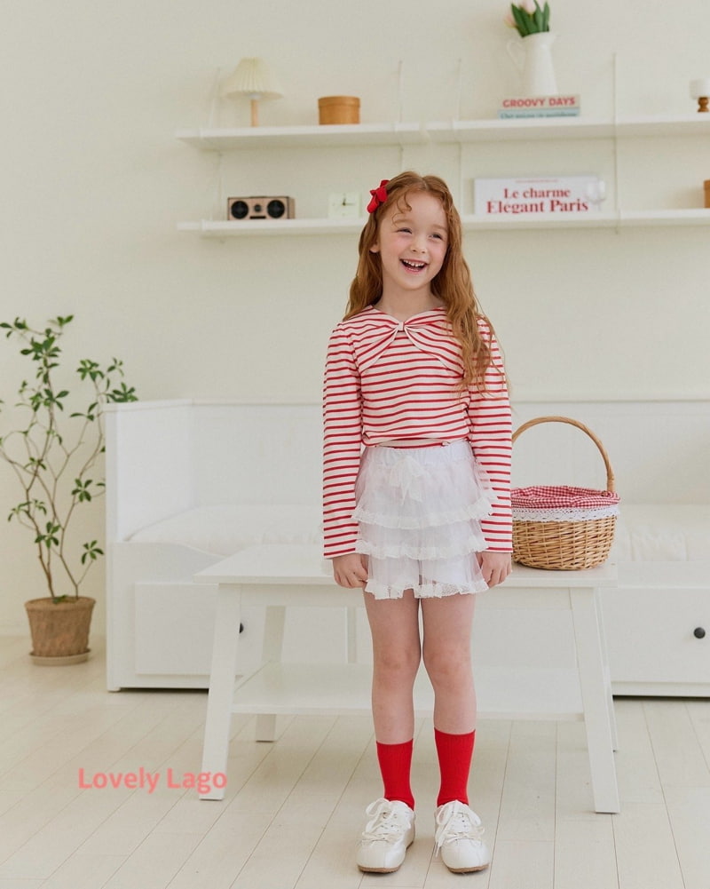 Lago - Korean Children Fashion - #prettylittlegirls - Big Ribbon Shirring Tee - 8