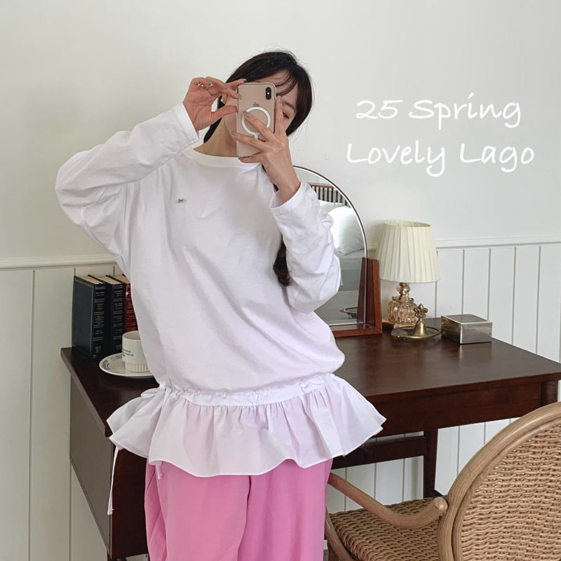 Lago - Korean Women Fashion - #restrostyle - Mom Shirring Frill Long Tee