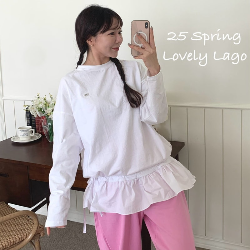 Lago - Korean Women Fashion - #romanticstyle - Mom Shirring Frill Long Tee - 2
