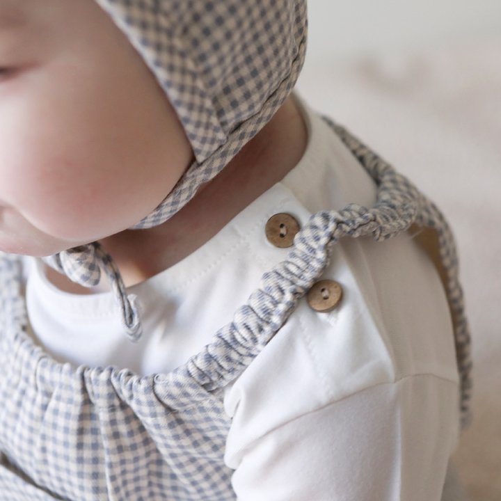Lemonade - Korean Baby Fashion - #babyboutique - Check Suspenders Suit Bonnet Set - 9