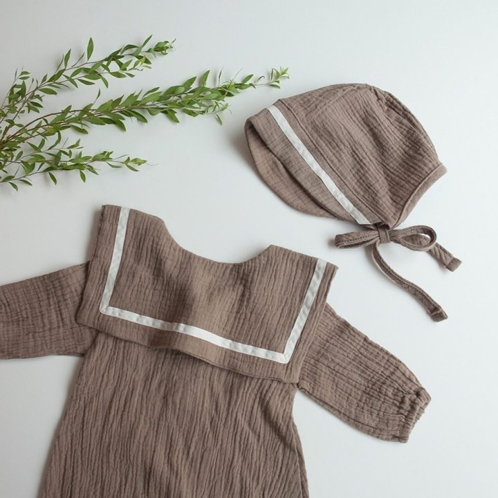 Lemonade - Korean Baby Fashion - #onlinebabyshop - Mocha Bonnet Suit - 4