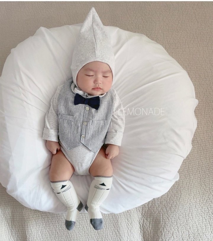 Lemonade - Korean Baby Fashion - #babyboutique - Luan Tuxedo Bonnet Suit Bib Set - 11