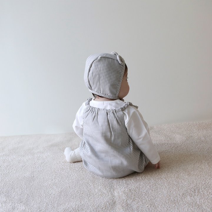 Lemonade - Korean Baby Fashion - #babyboutiqueclothing - Check Suspenders Suit Bonnet Set - 10