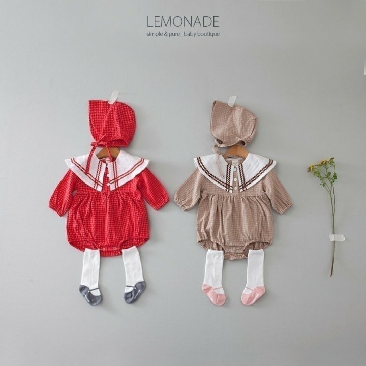 Lemonade - Korean Baby Fashion - #babyboutiqueclothing - Navi Check Bonnet Suit