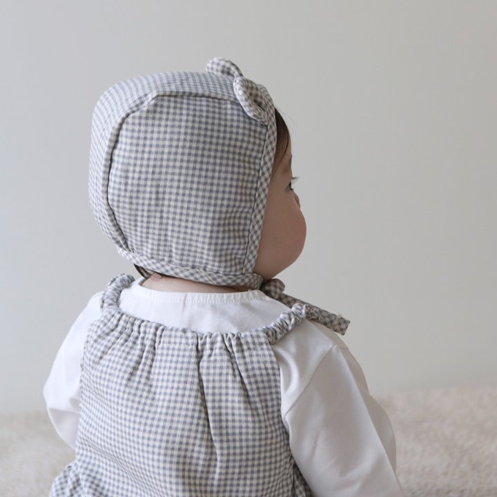Lemonade - Korean Baby Fashion - #babyclothing - Check Suspenders Suit Bonnet Set - 11