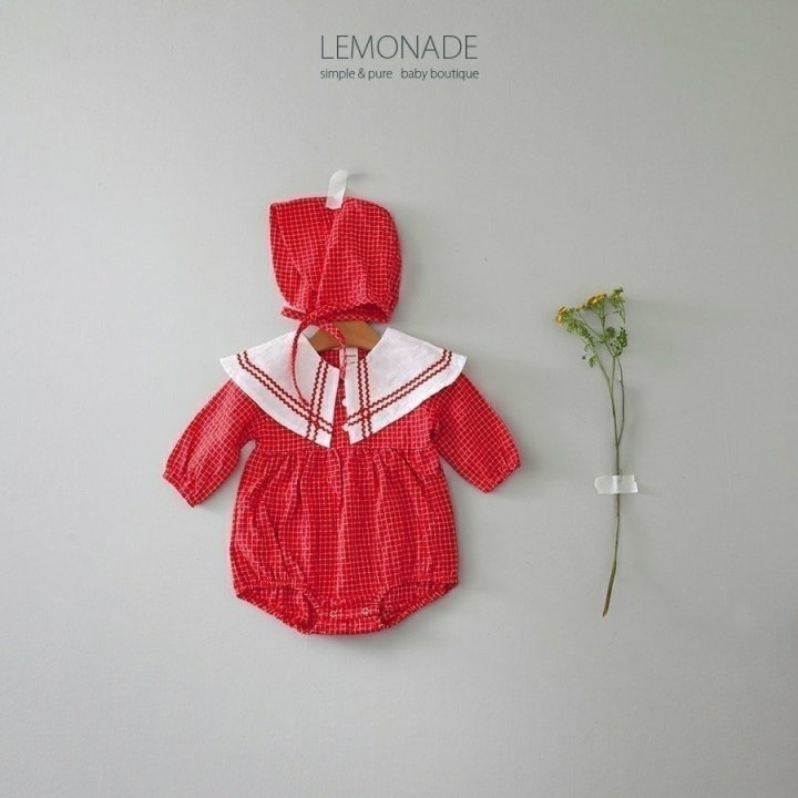 Lemonade - Korean Baby Fashion - #babyclothing - Navi Check Bonnet Suit - 2