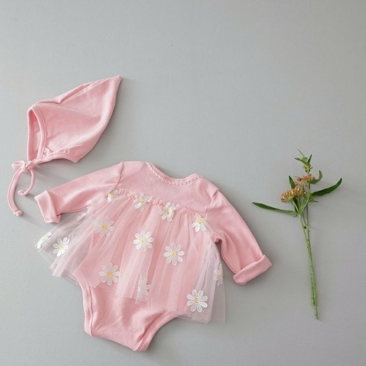 Lemonade - Korean Baby Fashion - #babyclothing - Dandelion Embroidery Bonnet Suit - 4