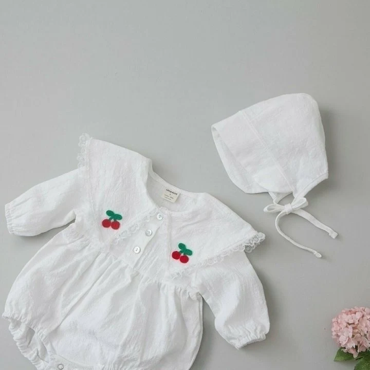 Lemonade - Korean Baby Fashion - #babyfashion - Navi Cherry Bonnet Suit - 2