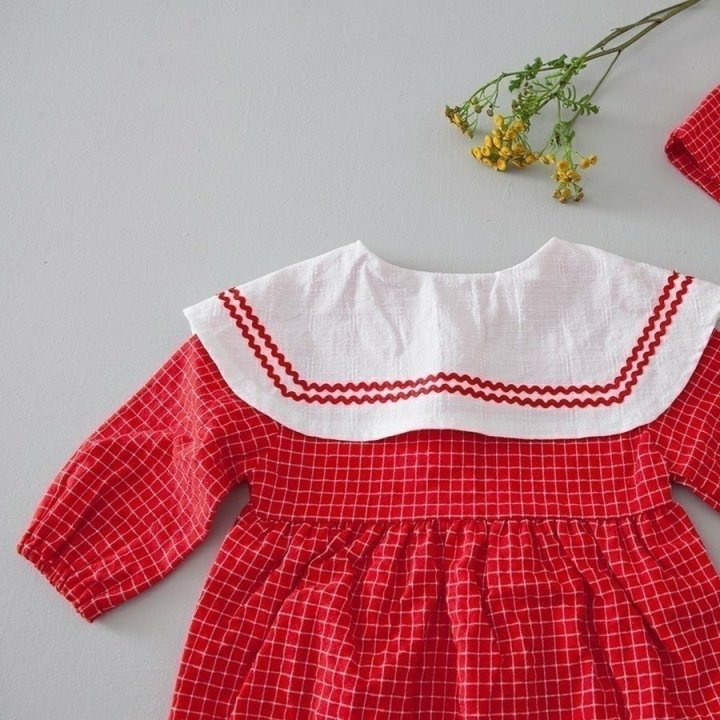 Lemonade - Korean Baby Fashion - #babyfashion - Navi Check Bonnet Suit - 4