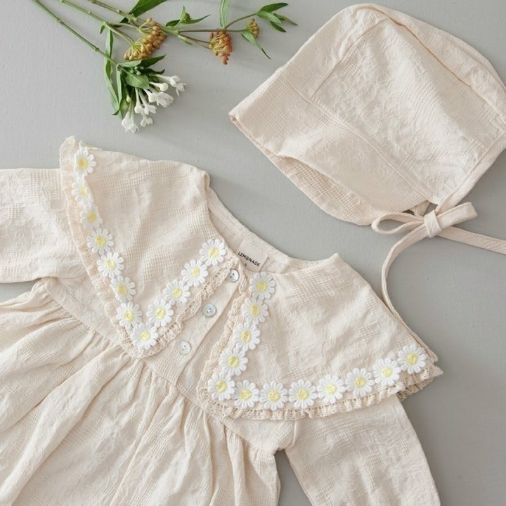 Lemonade - Korean Baby Fashion - #babygirlfashion - Navi Flower Bonnet Suit - 3