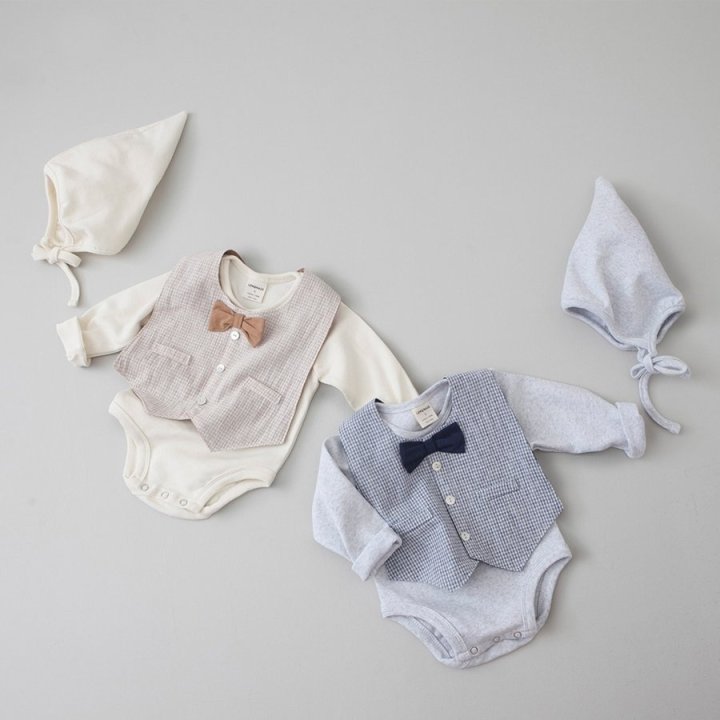 Lemonade - Korean Baby Fashion - #babylifestyle - Luan Tuxedo Bonnet Suit Bib Set - 2