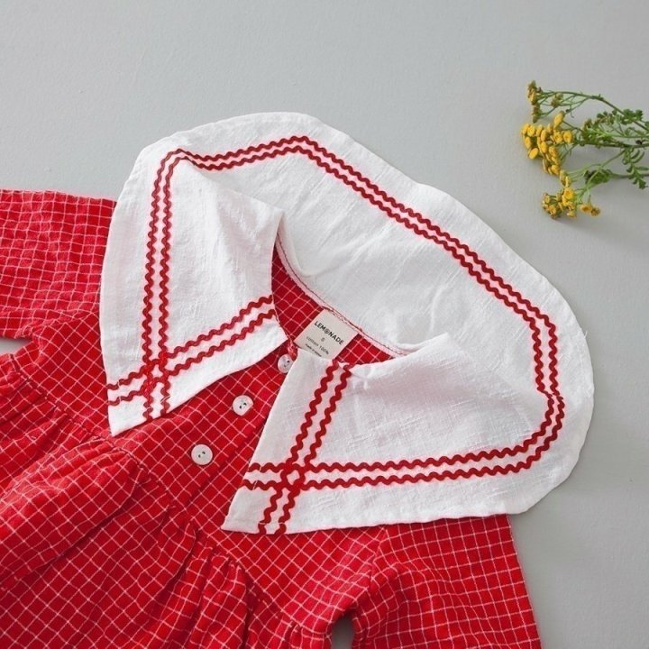 Lemonade - Korean Baby Fashion - #babyoninstagram - Navi Check Bonnet Suit - 7