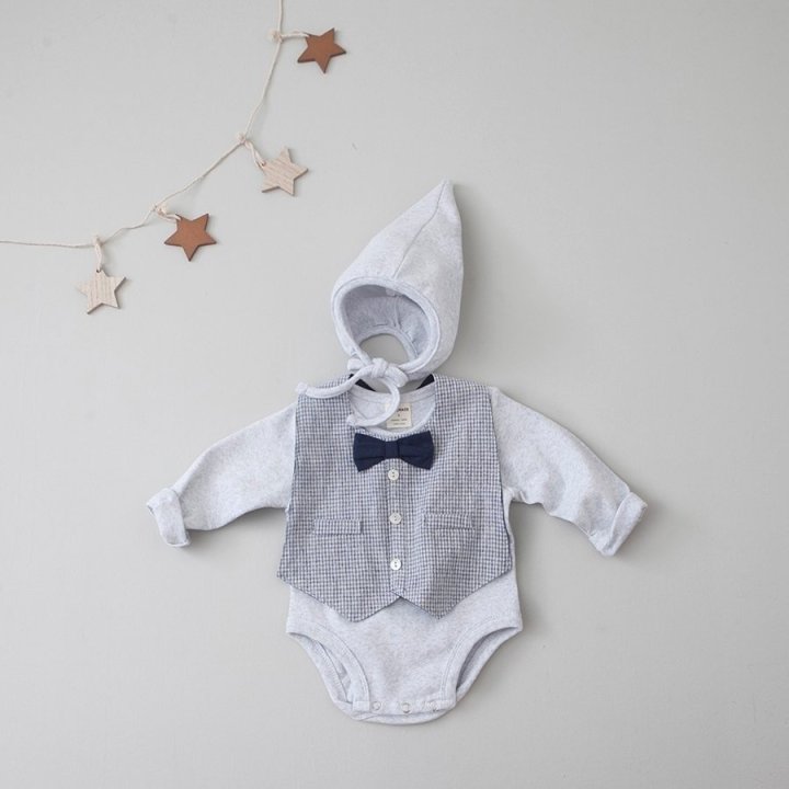 Lemonade - Korean Baby Fashion - #babyoninstagram - Luan Tuxedo Bonnet Suit Bib Set - 3