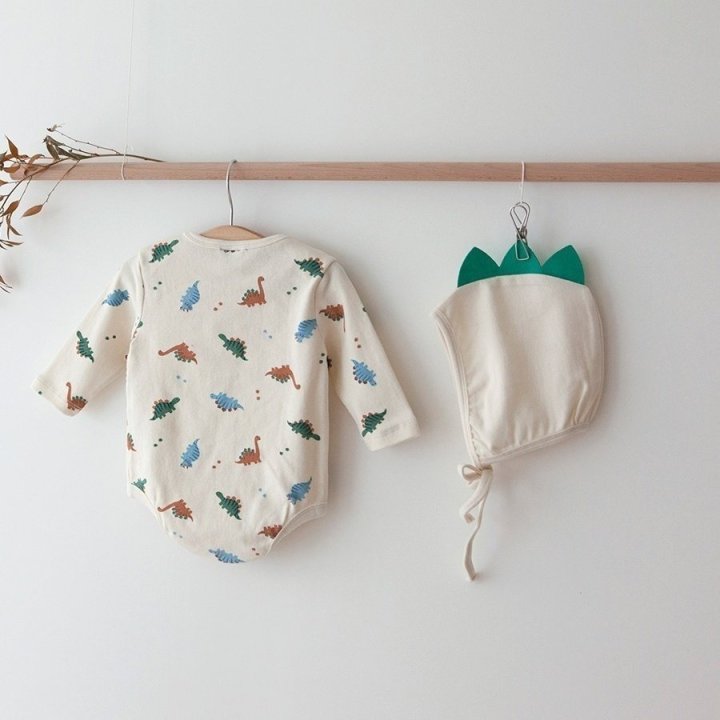 Lemonade - Korean Baby Fashion - #babyoninstagram - Dino Suit Bonnet Set - 4
