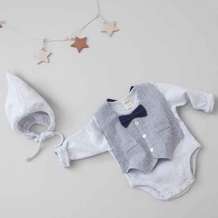 Lemonade - Korean Baby Fashion - #babyoninstagram - Luan Tuxedo Bonnet Suit Bib Set - 4