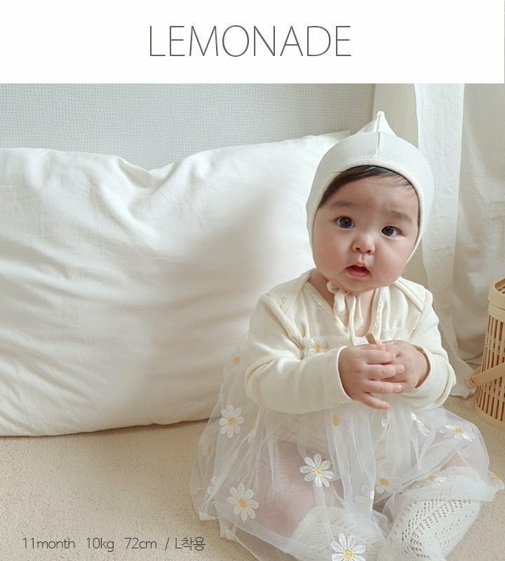 Lemonade - Korean Baby Fashion - #babyoutfit - Dandelion Embroidery Bonnet Suit - 10