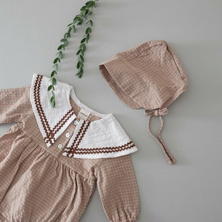 Lemonade - Korean Baby Fashion - #babyoutfit - Navi Check Bonnet Suit - 9