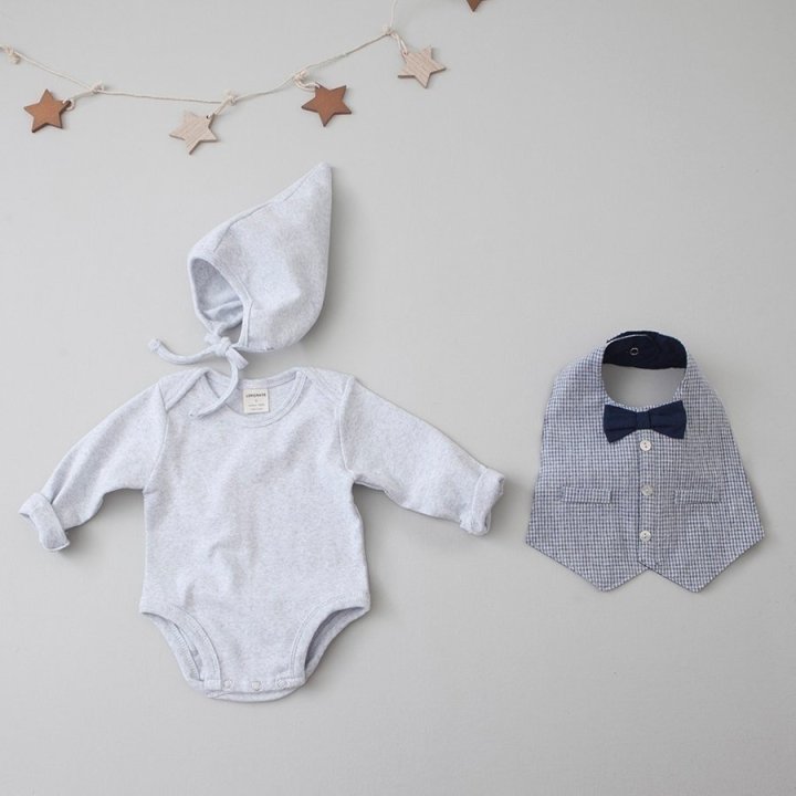 Lemonade - Korean Baby Fashion - #babyoutfit - Luan Tuxedo Bonnet Suit Bib Set - 5