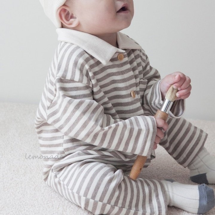 Lemonade - Korean Baby Fashion - #babywear - Stripe Collar Suit - 9