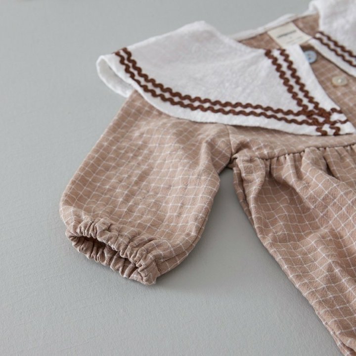 Lemonade - Korean Baby Fashion - #babywear - Navi Check Bonnet Suit - 11