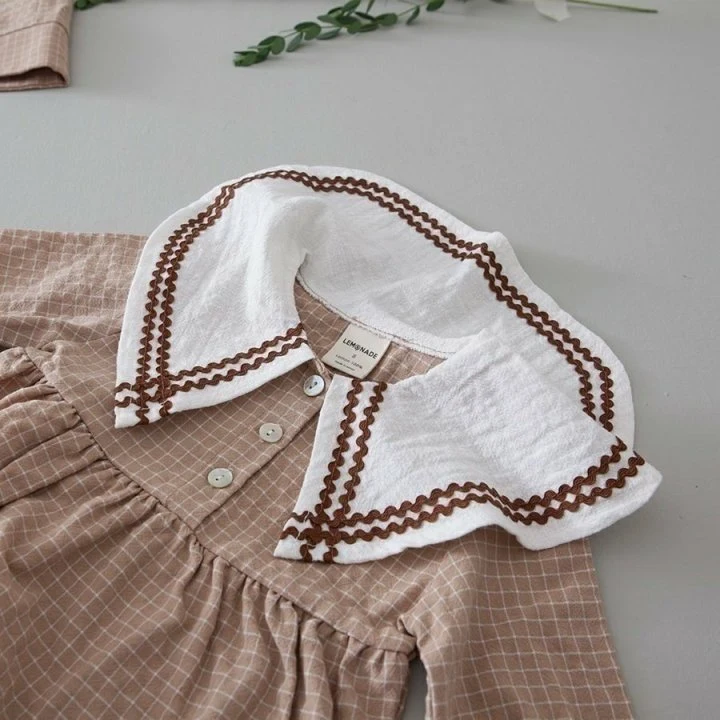 Lemonade - Korean Baby Fashion - #onlinebabyboutique - Navi Check Bonnet Suit - 12