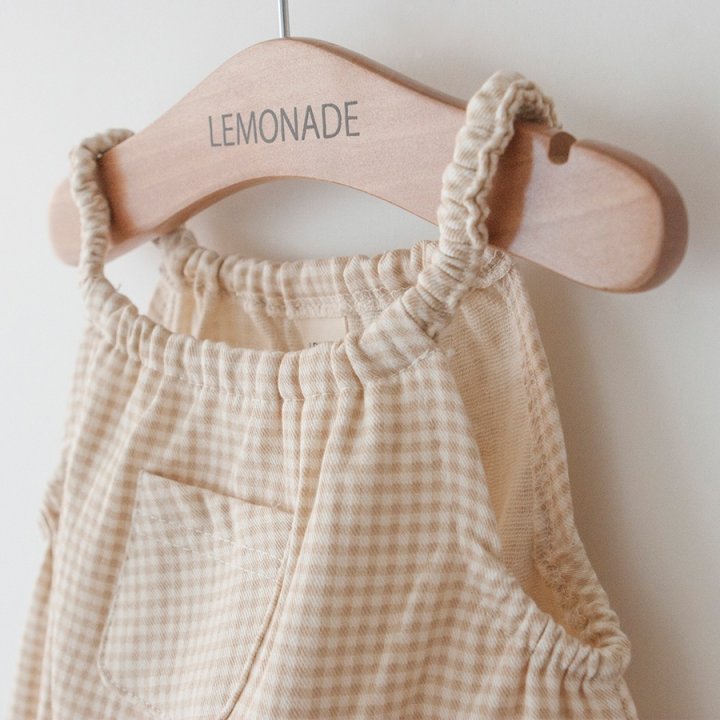 Lemonade - Korean Baby Fashion - #onlinebabyshop - Check Suspenders Suit Bonnet Set - 7