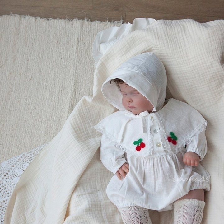 Lemonade - Korean Baby Fashion - #onlinebabyshop - Navi Cherry Bonnet Suit - 12