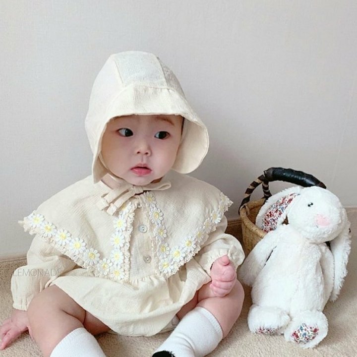 Lemonade - Korean Baby Fashion - #onlinebabyshop - Navi Flower Bonnet Suit - 11