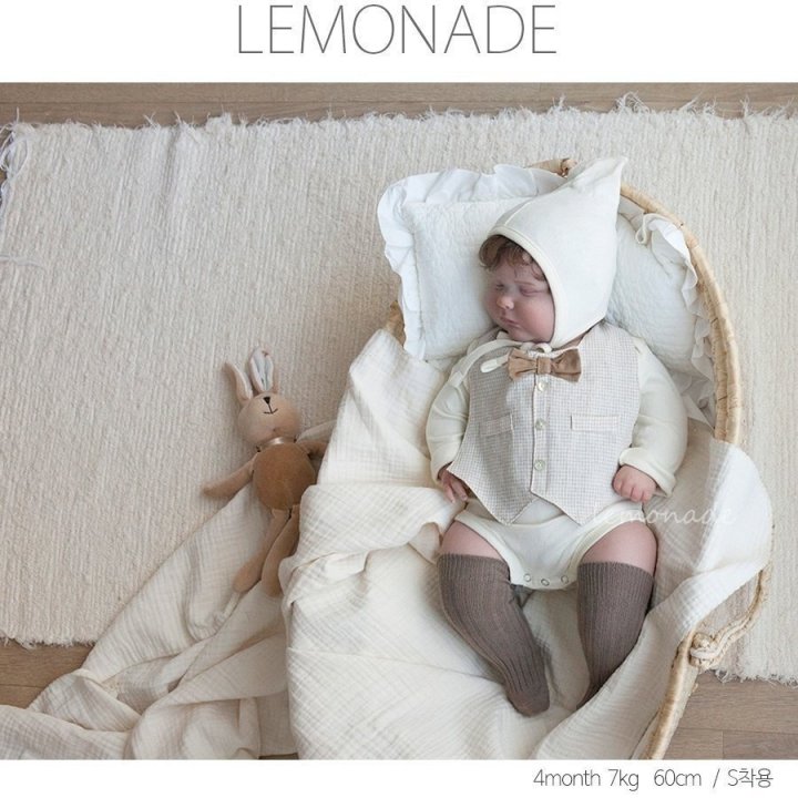 Lemonade - Korean Baby Fashion - #smilingbaby - Luan Tuxedo Bonnet Suit Bib Set - 10