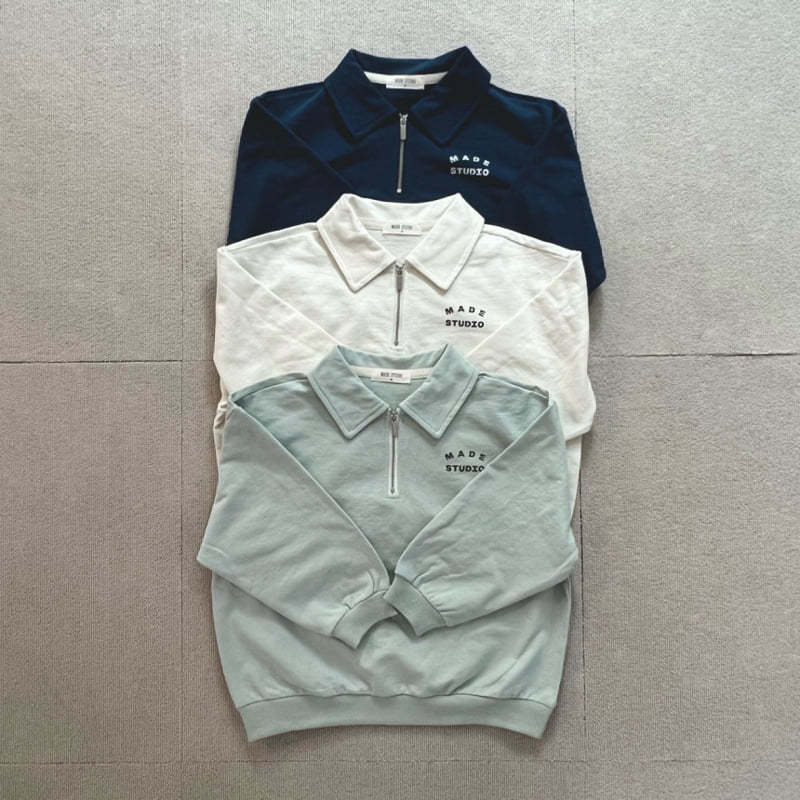 Made Studio - Korean Children Fashion - #prettylittlegirls - Half Zip-Up Collar Tee - 3