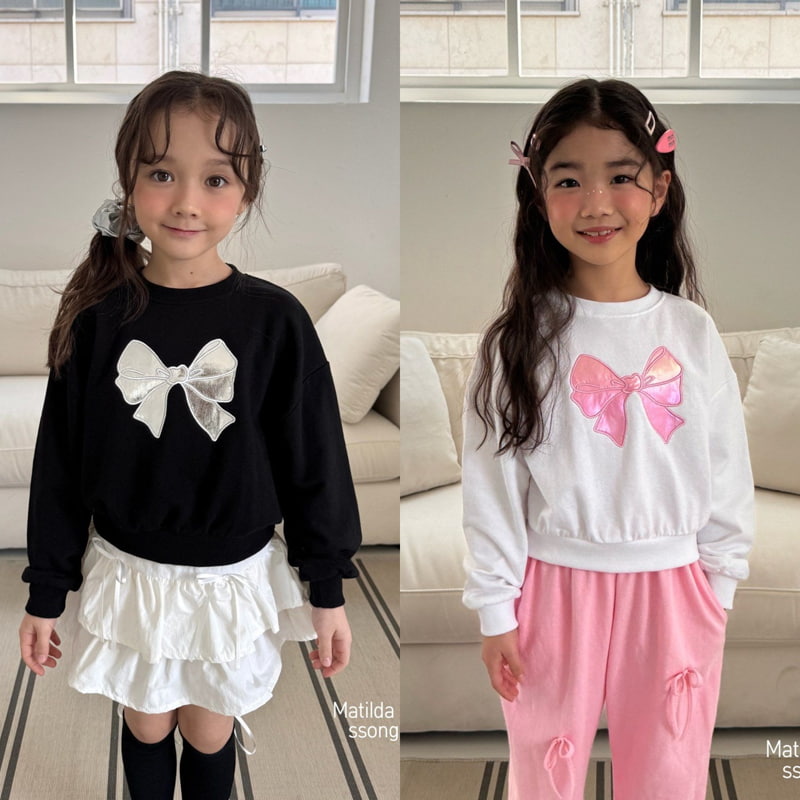 Matilda & Lee - Korean Children Fashion - #prettylittlegirls - Ribbon Embroidery Cropped Sweatshirts