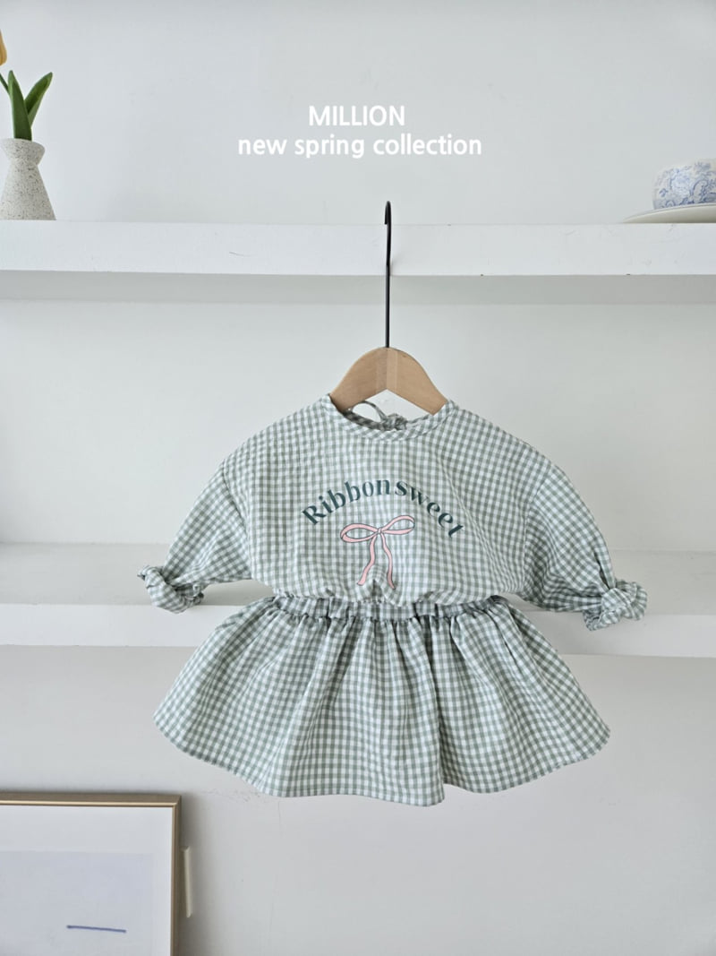 Million Dollar Baby - Korean Baby Fashion - #babyclothing - Check Ribbon Blouse - 3