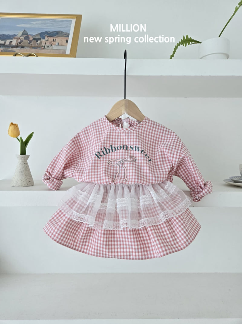 Million Dollar Baby - Korean Baby Fashion - #babyfever - Check Ribbon Blouse - 5
