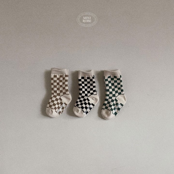 Mini Robe - Korean Baby Fashion - #babyfashion - Checkerboard Socks Set