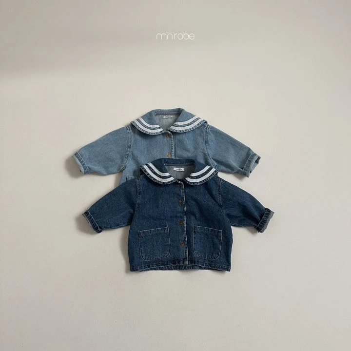 Mini Robe - Korean Baby Fashion - #babyfever - Denim Collar Jacket - 2