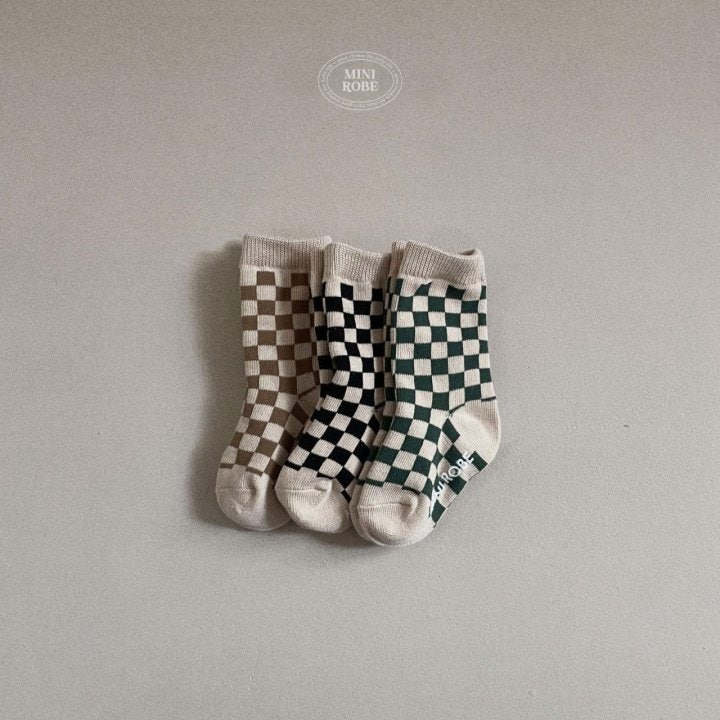 Mini Robe - Korean Baby Fashion - #babyfever - Checkerboard Socks Set - 2