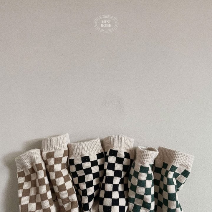 Mini Robe - Korean Baby Fashion - #babygirlfashion - Checkerboard Socks Set - 3