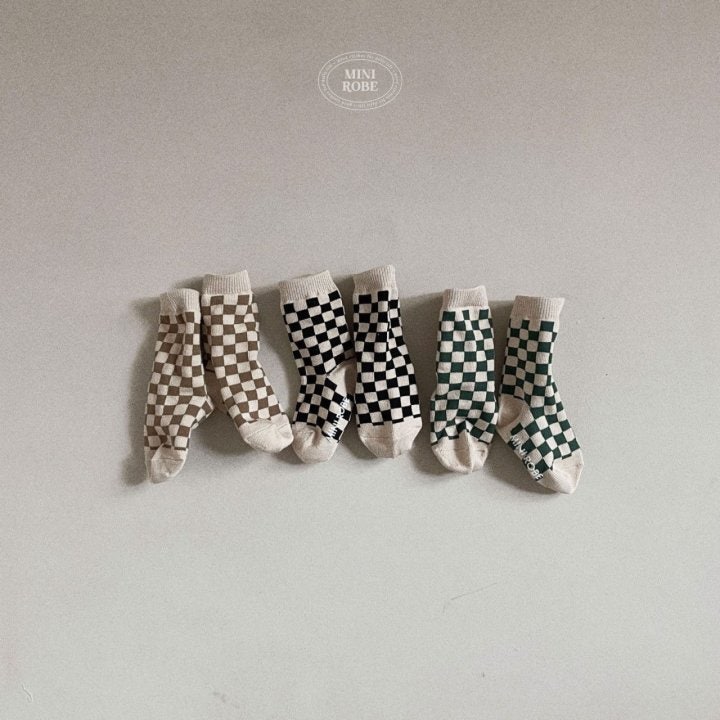 Mini Robe - Korean Baby Fashion - #babygirlfashion - Checkerboard Socks Set - 4