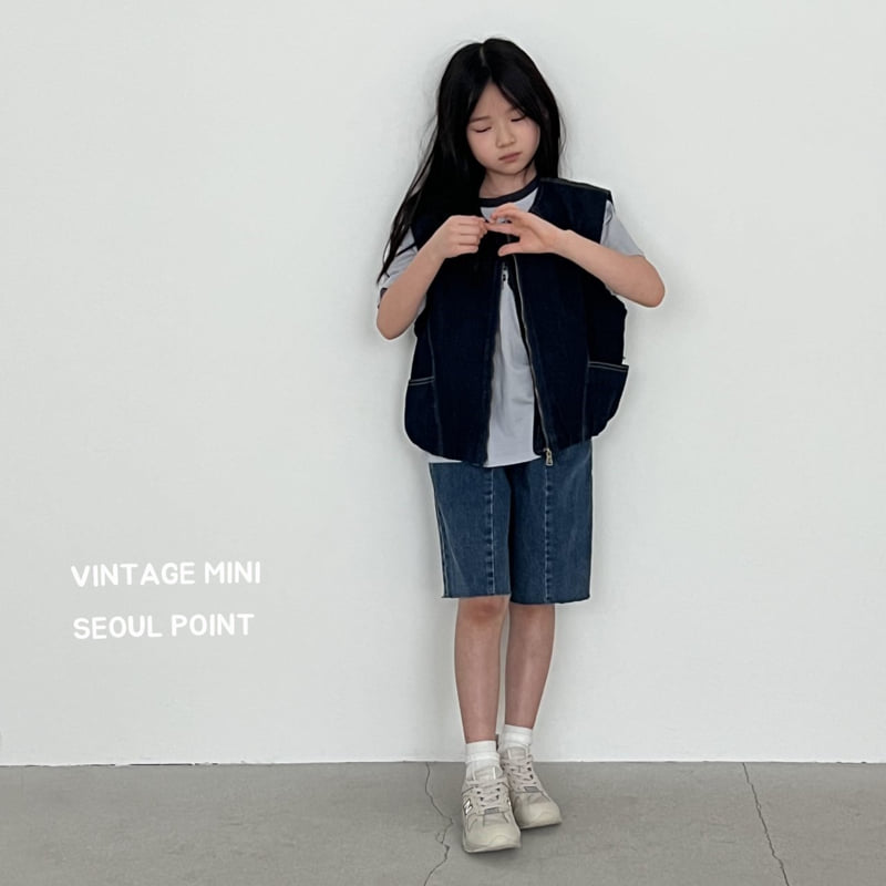 Minipoint - Korean Children Fashion - #discoveringself - Zipper Denim Vest - 3