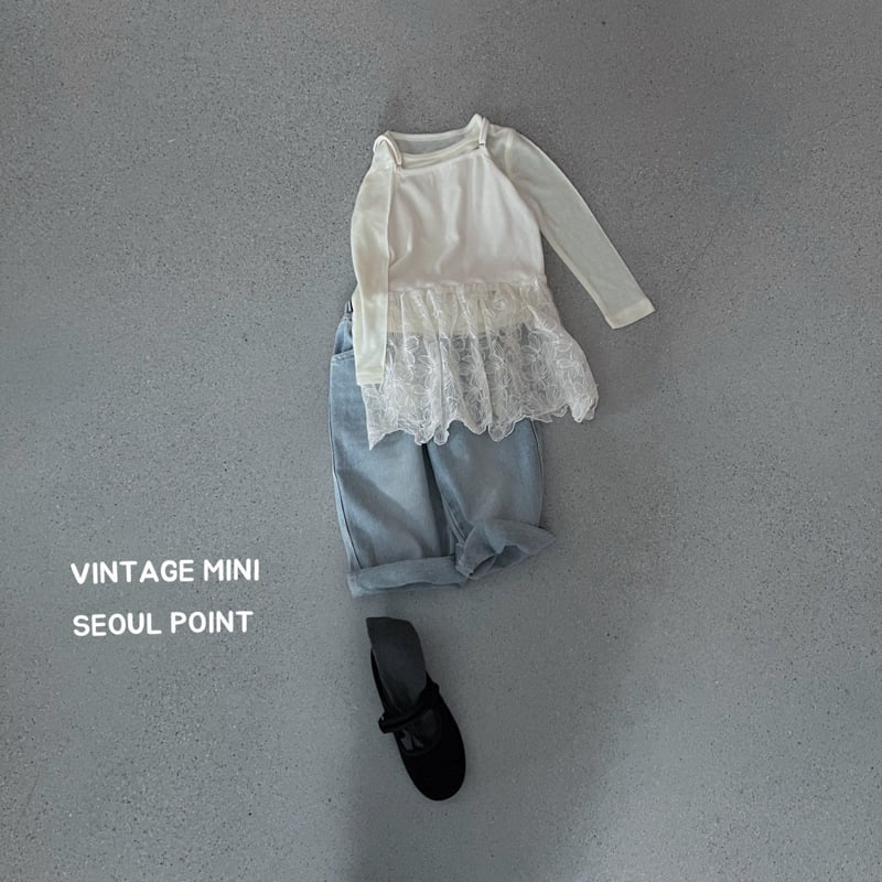 Minipoint - Korean Children Fashion - #todddlerfashion - Lace Ribbed Layered One-piece - 2