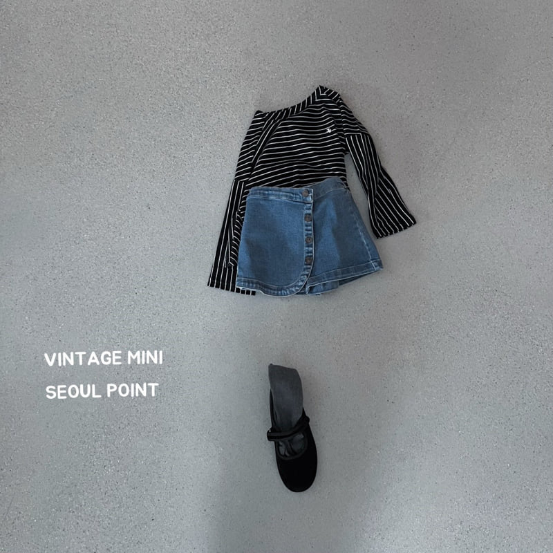 Minipoint - Korean Children Fashion - #todddlerfashion - Button Denim Shorts Skirt - 2