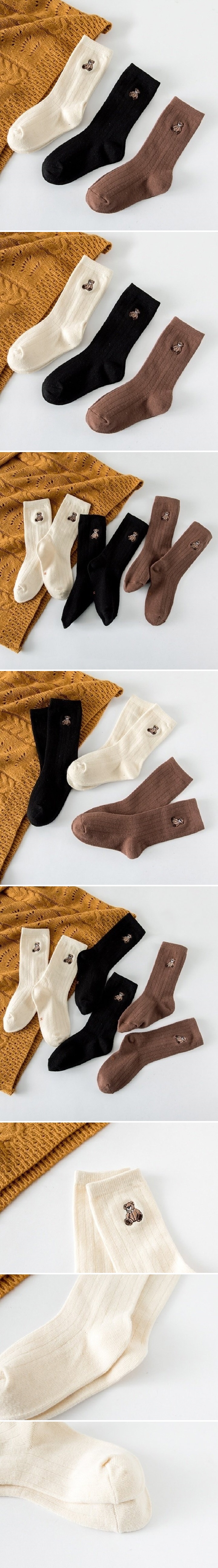 Miso - Korean Baby Fashion - #babyboutique - Bear Embroidery Socks Set