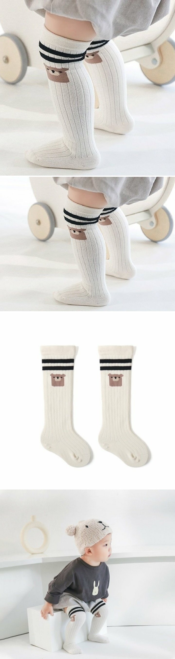 Miso - Korean Baby Fashion - #babyoutfit - Two-Lined Bear Socks