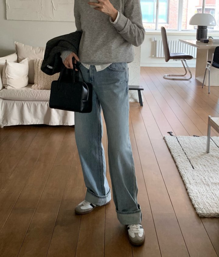 Moani - Korean Women Fashion - #momslook - Ayla Roll-up Wide Denim Pants